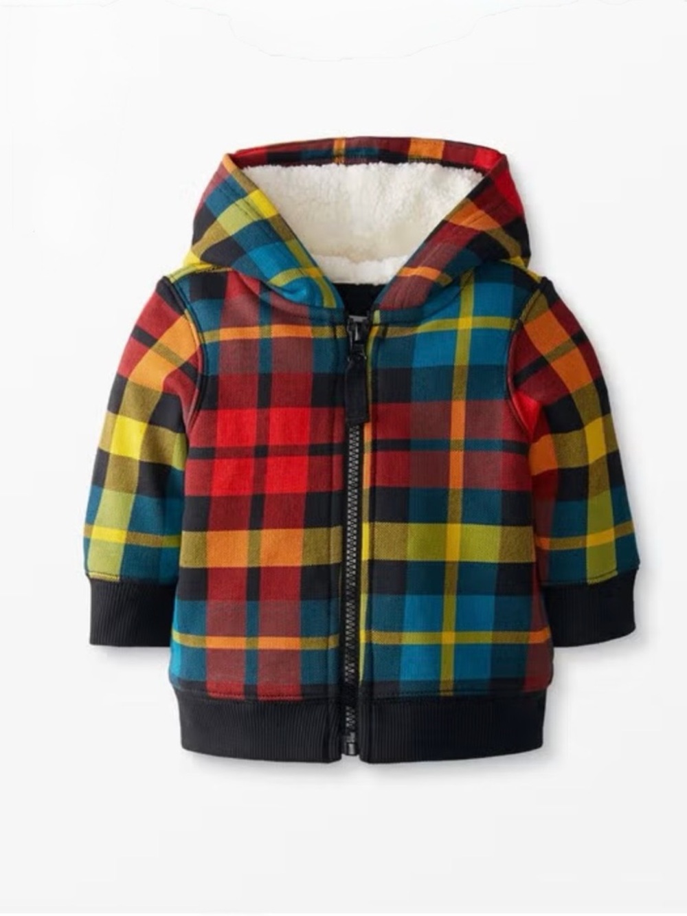 Hanna Andersson Baby Print Faux Shearling Lined Hoodie Rainbow Plaid 6-12 Months